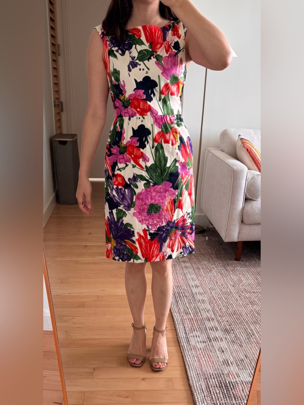 J. Crew Floral Sheath Dress in White with Red, Pink & Purple Blooms - size 0